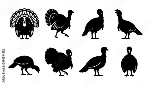 Foto Turkey Silhouettes Vector Set: Thanksgiving Birds, Farm Animals, Wild Fowl Icons