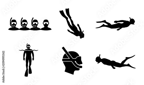 Canvastavla Snorkeling Icons Set: Divers, Masks, Underwater Action, Vector Graphics for Aqua