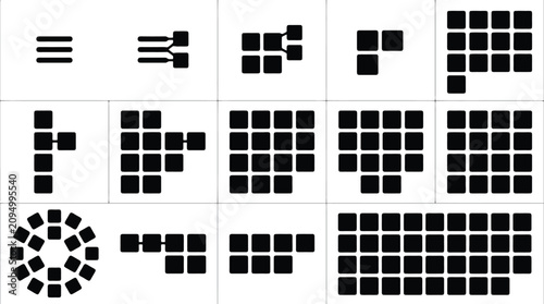 Minimalist Black Square Grid and Abstract Geometric Icon Set Vector for UI Design, Web Development & Infographic Layouts (EPS)
