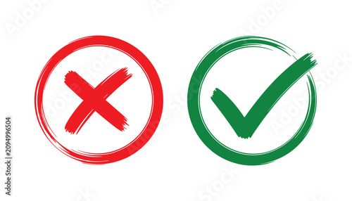 Canvas Print Checkmark and Cross Mark Icons: Two circular icons, one red with a cross mark and the other green with a checkmark, represent a clear decision or option selection
