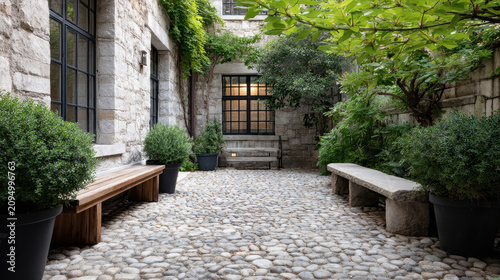 Tall Potted Plants Decorating Quiet Inner Courtyard Garden