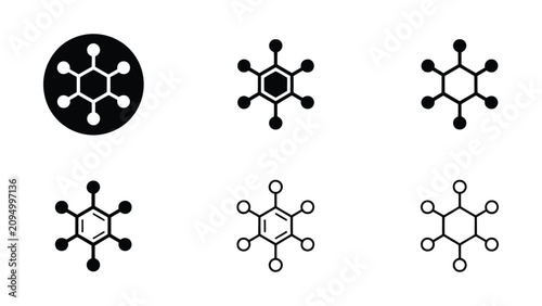 Tableau sur toile Minimalist chemical structure icons set with solid, outlined, and partially fil