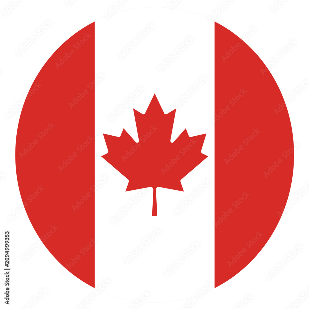 Obraz premium Canada Circle Logo Vector Design ,Canada flag vector illustration in a circular badge design. Canadian national colors emblem with the iconic red maple leaf 