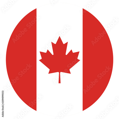 Canada Circle Logo Vector Design ,Canada flag vector illustration in a circular badge design. Canadian national colors emblem with the iconic red maple leaf 