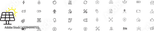 Renewable energy icon set, sustainable green technology vector symbols, solar power and eco friendly line art collection for clean electricity