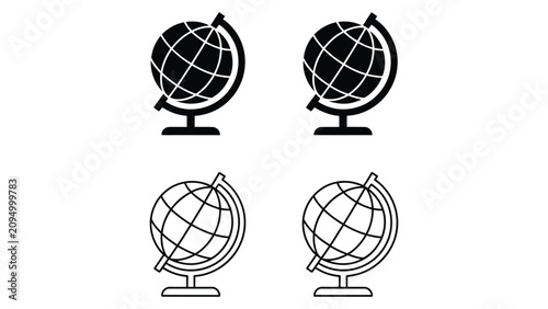 Foto Minimalist globe icons set with solid and outlined variations featuring latitude