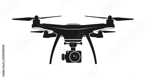 Obraz na płótnie Drone with camera black silhouette on white background