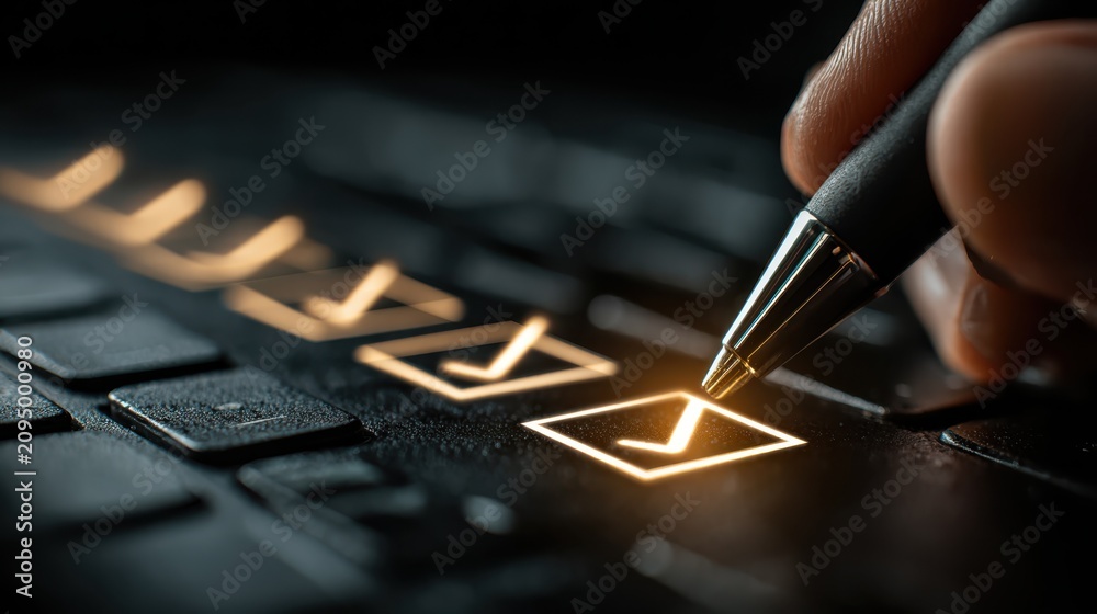 © Juwel - Business assessment and certification concept, featuring online exams or surveys where correct answers are selected, representing international product standard certifications.