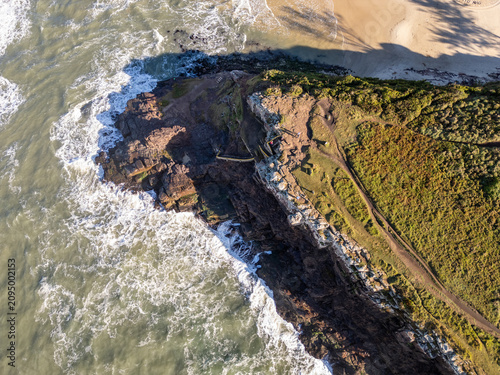 Aerial View of Morro da Guarita with Waves Crashing in Torres, Brazil