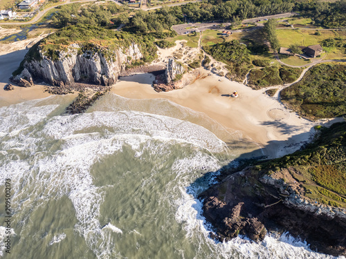 Aerial View of Morro da Guarita with Waves Crashing in Torres, Brazil