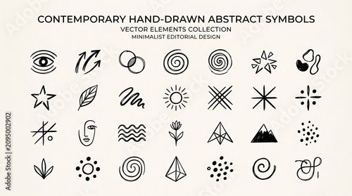 Minimalist Hand Drawn Abstract Symbol Collection Featuring Geometric Shapes and Organic Line Art Icons for Creative Graphic Design Projects