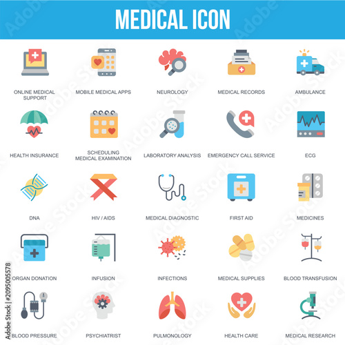 Medical icon set for healthcare services diagnostics and patient care