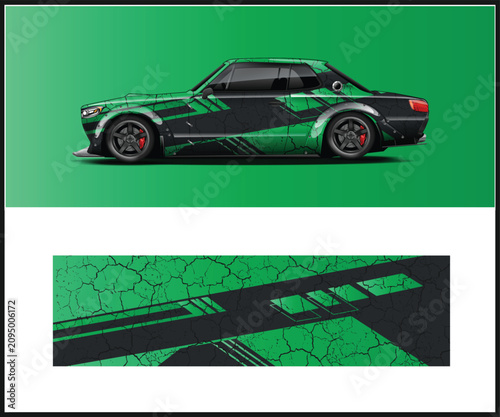Dynamic Green and Black Car Wrap Design