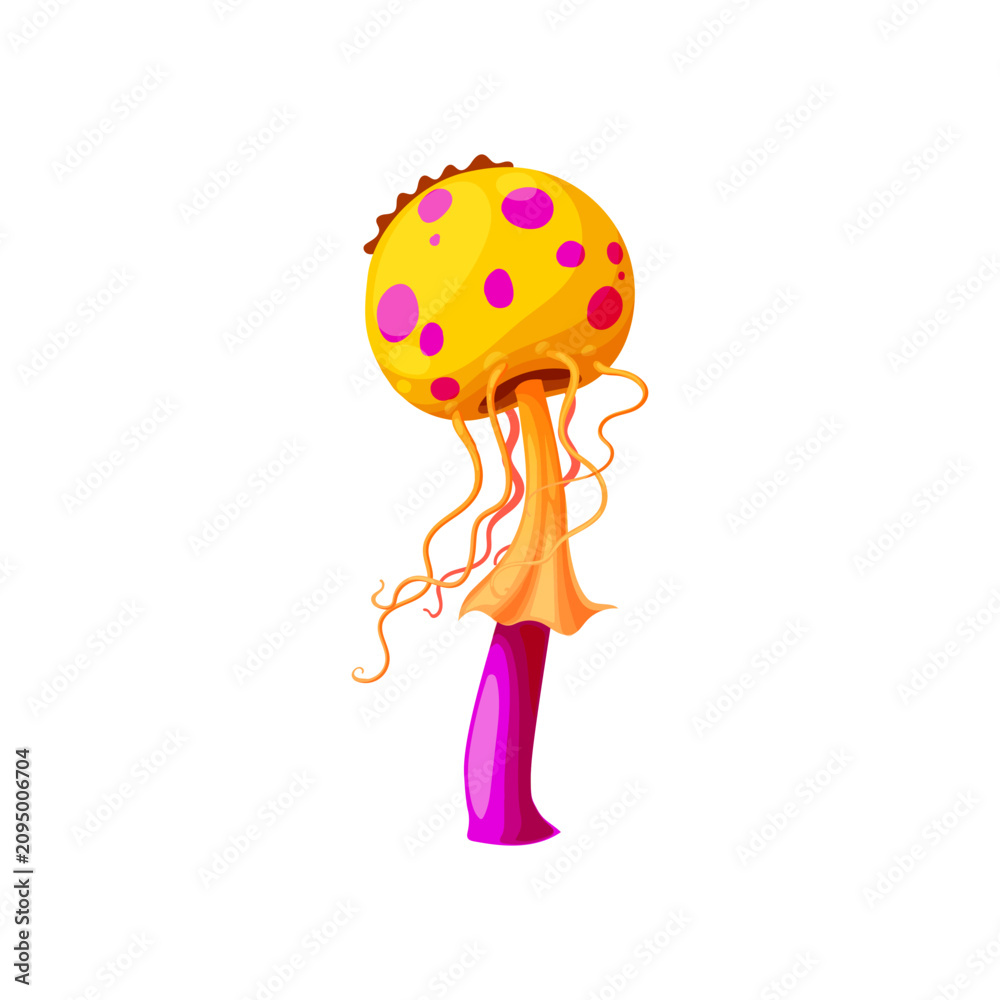 Obraz premium Magic fly agaric cartoon spotted fairytale fungi isolated. Vector poisonous hallucinogen psychedelic mushroom, toadstool extraterrestrial magic fungi, ui game user interface design element