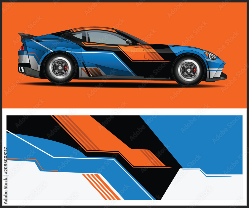 Fototapeta premium Dynamic Car Wrap Design with Bold Stripes