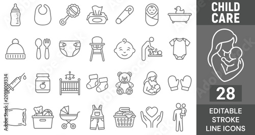 Tableau sur toile Child Care Line Icon Set