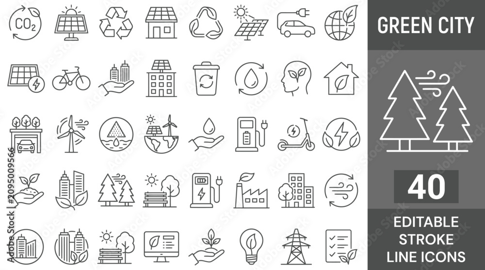 Fotografie Green City Line Icon Set