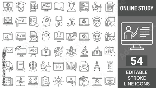 Foto Online Study Line Icon Set