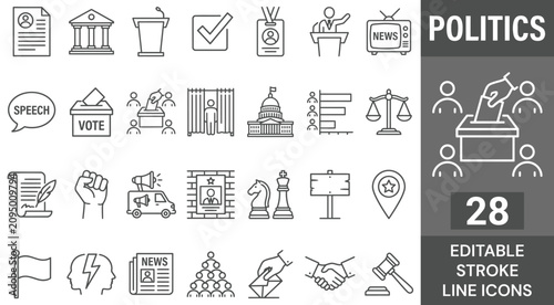 Quadro su tela Politics Line Icon Set