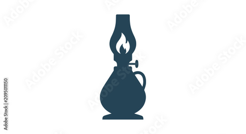 Bild auf Leinwand Oil Lamp Silhouette In Dark Teal Isolated On White Background