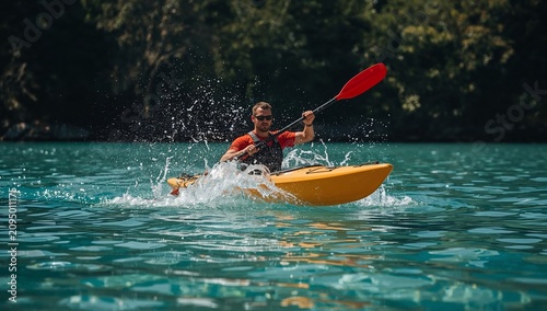 Person Kayaks on Clear Water in a Natural Setting During Daytime