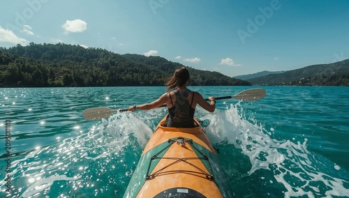 Person Kayaks on Clear Water in a Natural Setting During Daytime