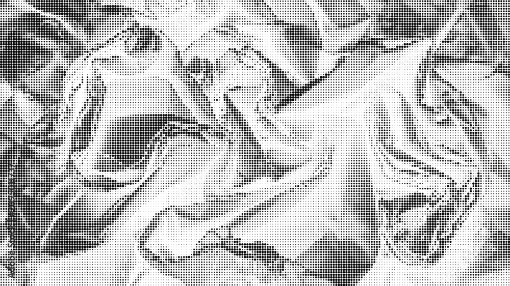 Fototapeta premium Halftone pattern with abstract shapes and gradient tones black and white