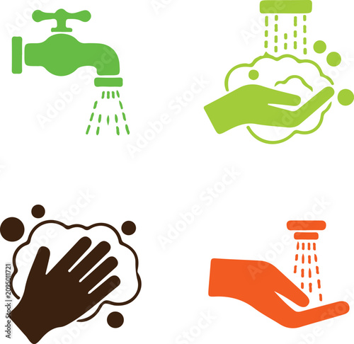 Fotografía Hand washing and water faucet set hygiene