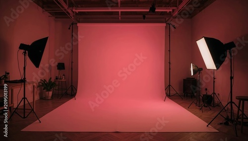 Studio Setup for Photo Shoot With Lights and Backdrop