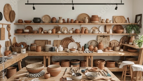 Craftspeople Create Pottery in a Workshop Filled With Handmade Items and Tools
