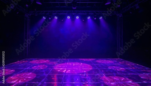 Dancing Floor With Purple Lights and Patterns in an Empty Stage Setting for P...
