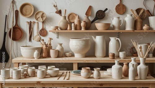 Craftspeople Create Pottery in a Workshop Filled With Handmade Items and Tools