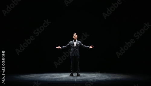 Performing Artist Showcases Talent on Stage in Spotlight During Evening Show