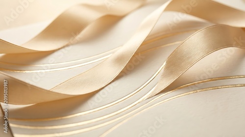 Elegant champagne and white silk fabric background with luxurious swirling satin drapes for formal event invitations and celebrations