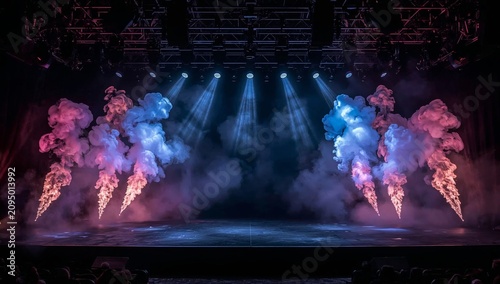 Stage With Smoke and Lights Ready for a Performance in a Theater Setting