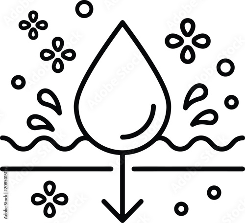 Canvas Print Minimalist black and white vector illustration showing a single water drop penet