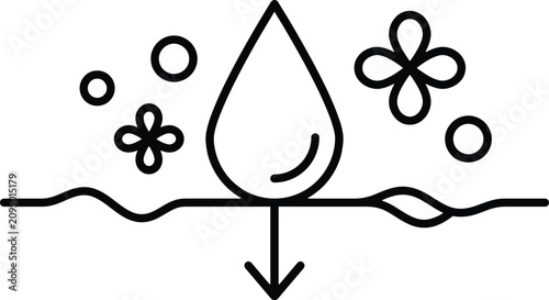 Photos Minimalist black and white vector illustration showing a water drop soaking into