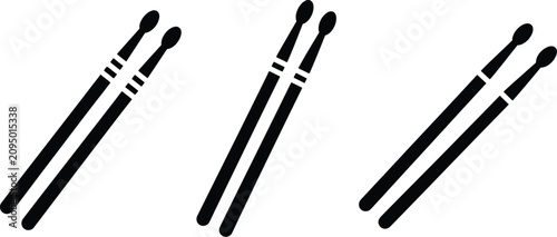 Photography Minimalist black drumstick vector illustration featuring three sets of musical p