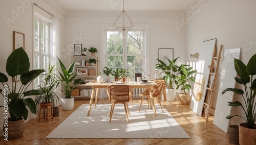 Bright Room With Plants and a Wooden Table During Daytime