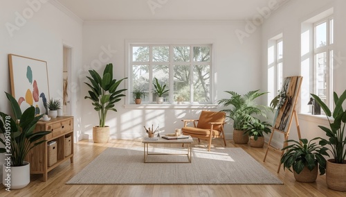 Bright Room With Plants and a Wooden Table During Daytime