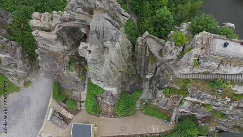 Overhead Drone View Of Externsteine Rock Formation From A Slightly