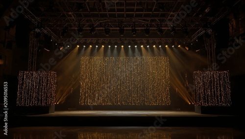 Stage Setup With Bright Lights and Decorative Curtains in a Performance Venue