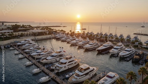 Luxury Yachts Docked at Marina During Sunset With Hills in Background