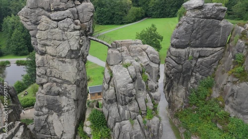 Externsteine Natural Rock Arch Bridge Aerial View
