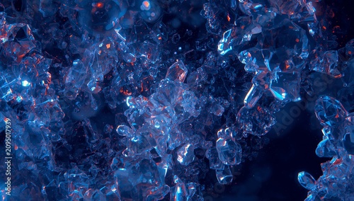 Close up View of Clear Crystalline Structures in a Blue Background With Brigh...