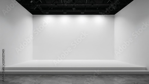 Gallery Space Ready for an Exhibition With a White Backdrop and Stage Design
