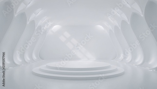 Modern Space With White Walls and Circular Platform During Daytime