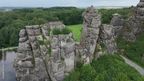 Externsteine Rock Towers Aerial View Under Overcast Sky