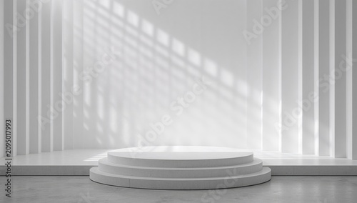Gallery Space Ready for an Exhibition With a White Backdrop and Stage Design