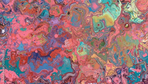 Bright Colors Mix in an Abstract Art Piece Created on a Large Canvas